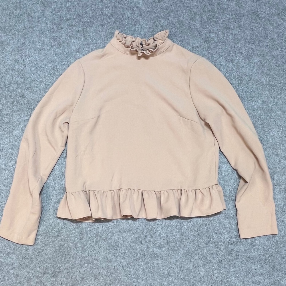 CODE MODE Womens Ruffle High Neck Blouse Blush Pink Long Sleeve Top Medium